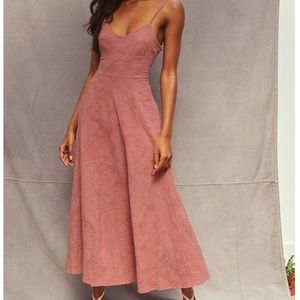 Lulu's Time for Tea Dusty Rose Jacquard Sleeveless Midi Dress Size Small